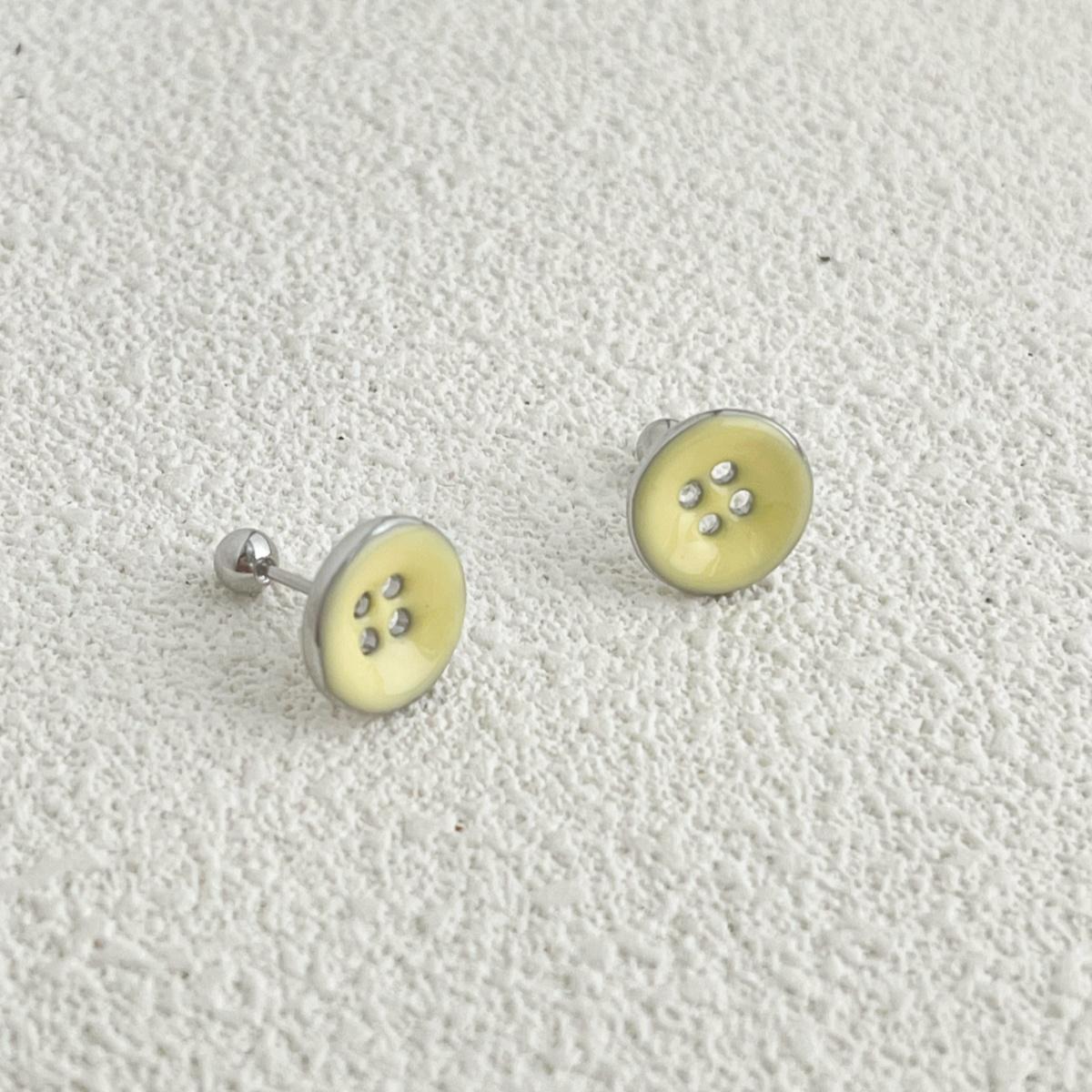 1count/ Vintage Enamel barbell Button design Stud Earring, Helix Cartilage EarlobeEarring with Round Back, Barbell – Stainless steel, Dainty Piercing Jewelry for Women and Girls