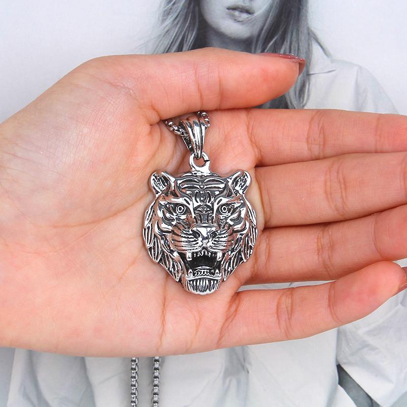 HN008:Hip-Hop Style Necklace, Stainless Steel Tiger Head Pendant Necklace for Women and Men