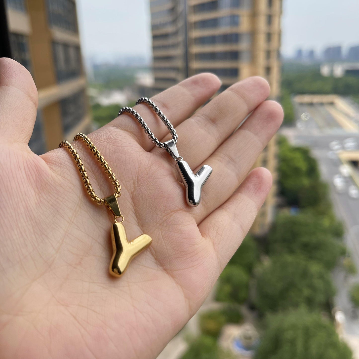 LN011:Balloon Alphabet Necklace, Unique Bubble Initial Pendant with Box Chain - 26 Letters, Waterproof, Tarnish-Resistant, Stylish and Elegant Jewelry for Women and Girls