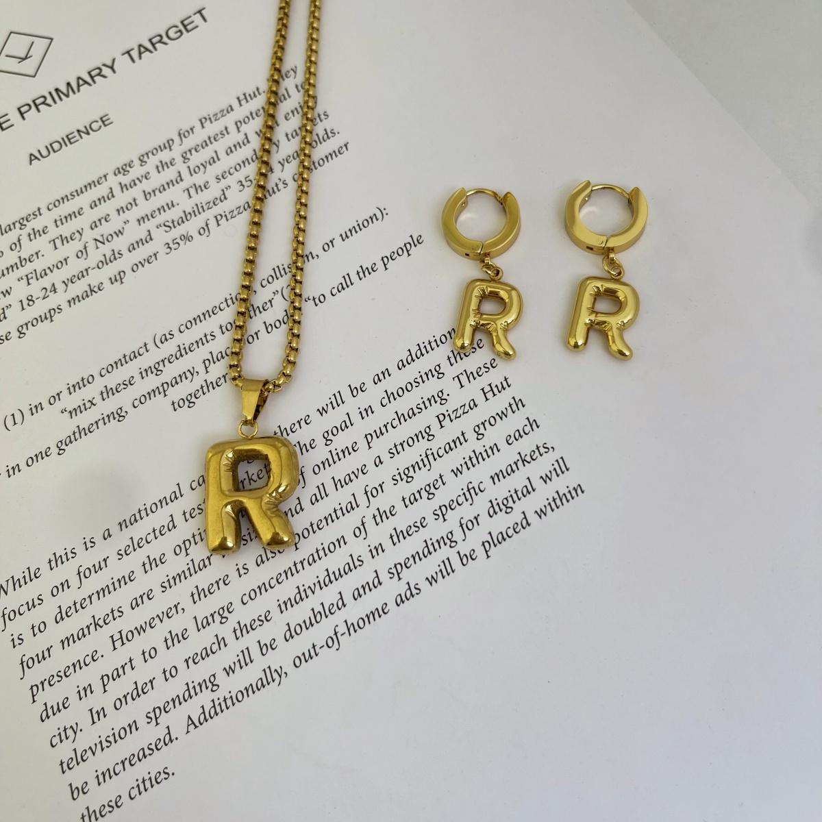 Initial Set/ Bubble Letter Necklace and Earrings, A-Z Balloon Initial Necklaces for Women Girls, stainless steel, Dainty Alphabet Pendant, Bold Puffy Name Necklace and Earrings