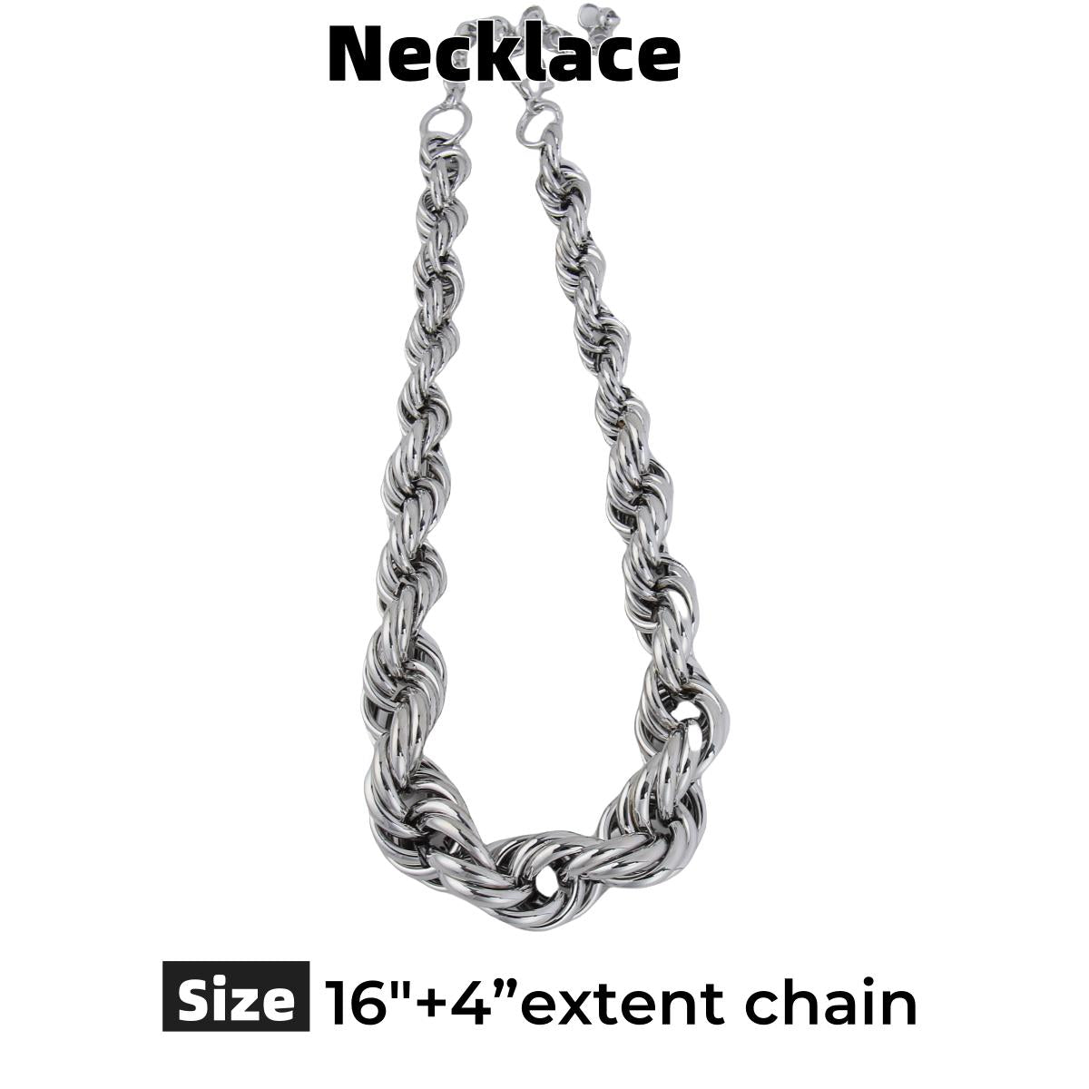 Set/ Bold Metal Twist Rope Chain Set – Statement Necklace & Bracelet, Chunky and Exaggerated Style, buy necklace get bracelet free
