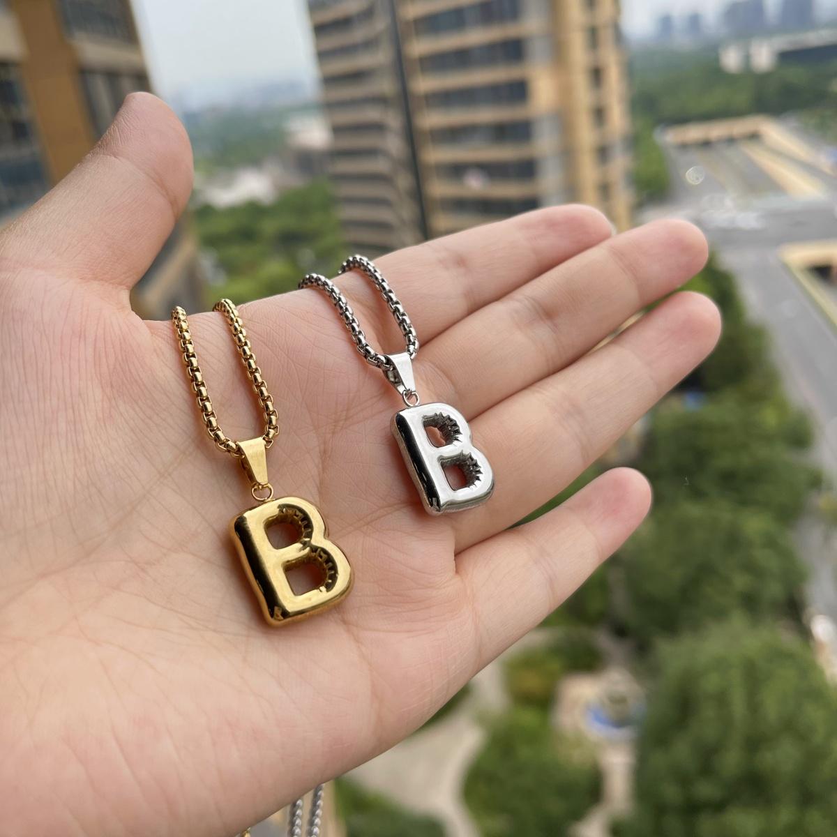 LN011:Balloon Alphabet Necklace, Unique Bubble Initial Pendant with Box Chain - 26 Letters, Waterproof, Tarnish-Resistant, Stylish and Elegant Jewelry for Women and Girls