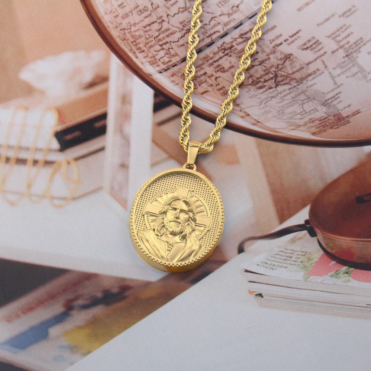 Divine Visage: Jesus Portrait Pendant Necklace - Premium Stainless Steel, Elegant 24-Inch Chain, Perfect Gift for Faith and Inspiration