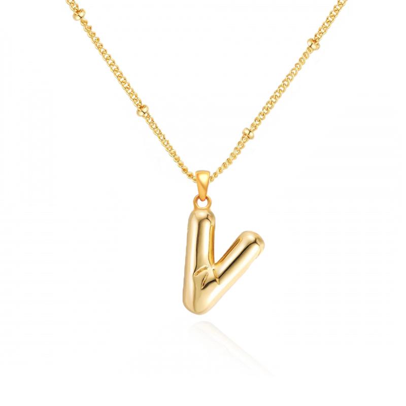 Personalized Bubble Alphabet Necklace, Special Bubble Initial Pendant with Beaded Chain - 26 Letters, Waterproof, Non-Tarnish, Trendy, Delicate Jewelry for Women Girls