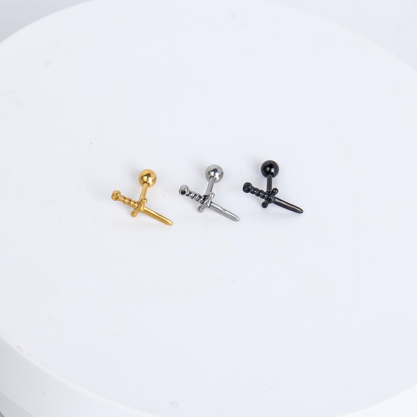 1 count / Punk Gothic Sword Stud Earring, Vintage Stud Earring with Round Back,Barbell Studs Halloween Party Cosplay–Titanium stud, Earlobe Earring, Helix Cartilage Earring for Men and Women