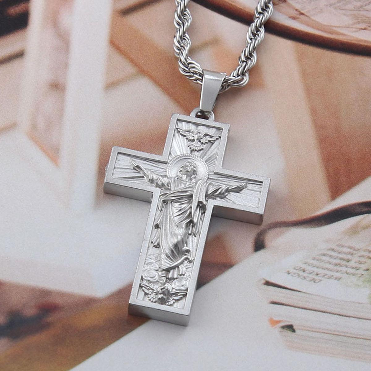 Jesus Cross Pendant Necklace, Resurrection of Jesus – Stainless Steel Rope Chain, Perfect Spiritual Gift,Crucifix Necklace,Christian Jewelry