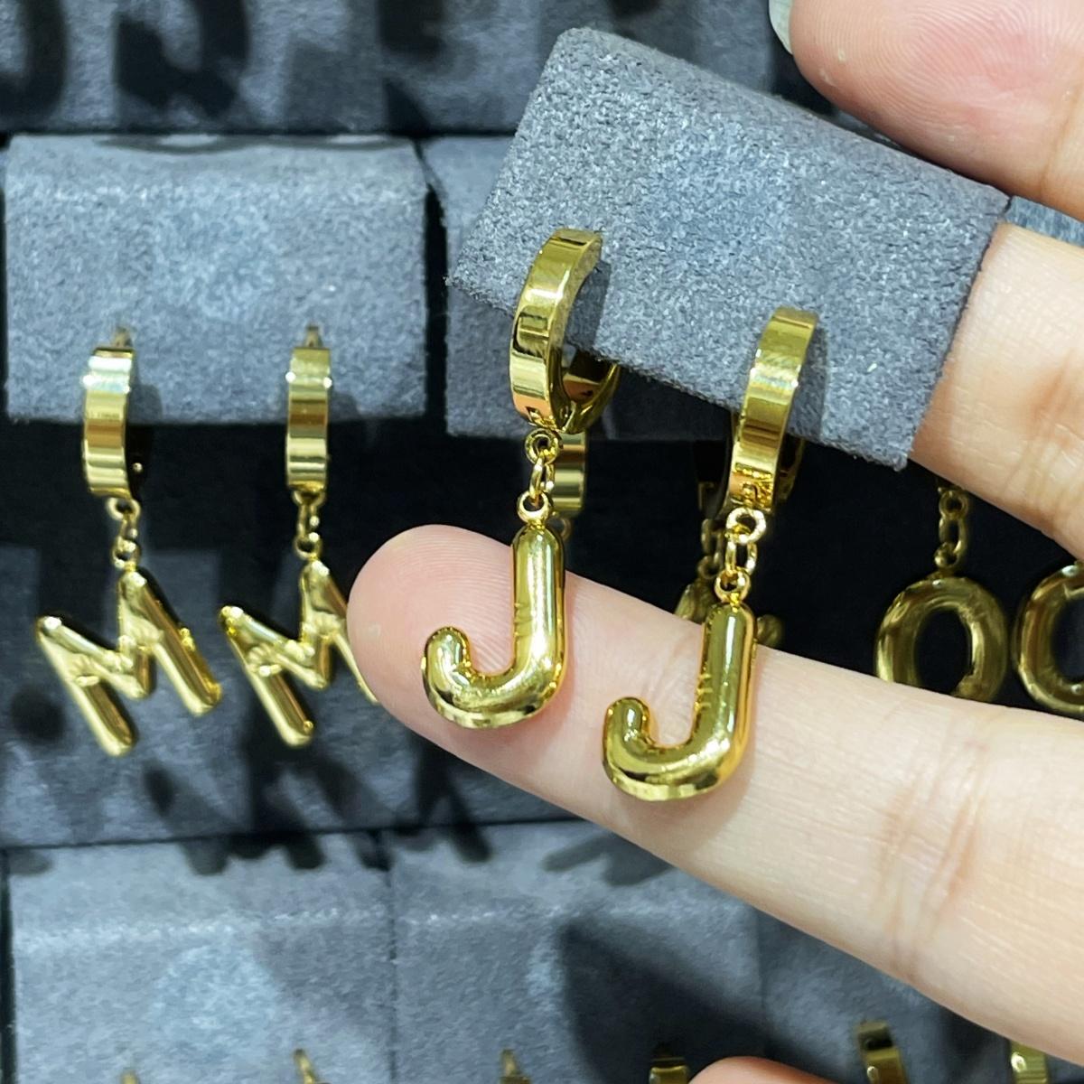 A-Z Bubble Letter Earlobe Earrings, Balloon Initial Hoop Earrings for Women,Stainless Steel, Elegant Puffy Alphabet Jewelry Gift for Women