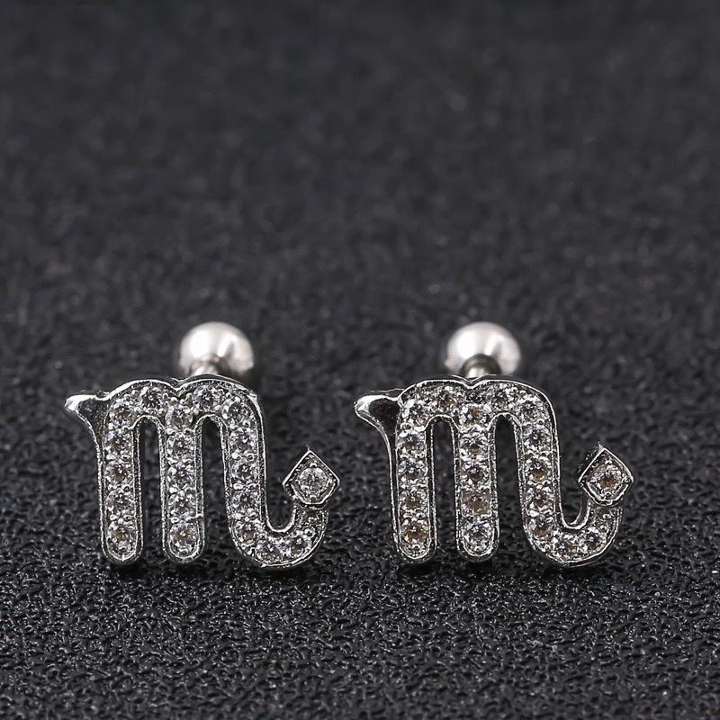Horoscope Zodiac Sign Cartilage Helix Stud Earrings - 12 Constellation Astrology,Titanium Stainless Steel and Zircon, Little Ear Studs Gift for Women Men & Teens