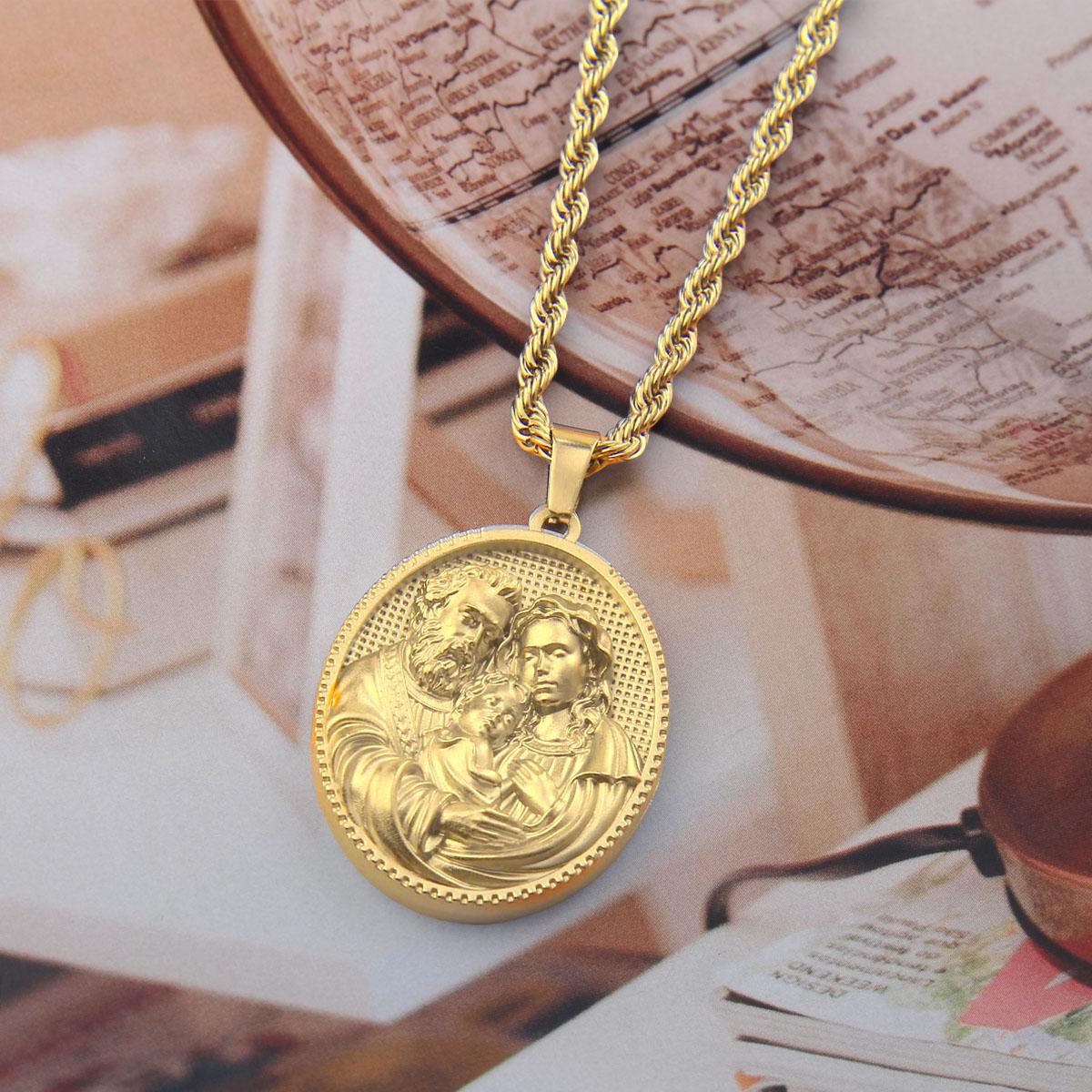 Exquisite Holy Family Pendant Necklace for Men or Wonmen, Stainless Steel Christian Necklace, Religious Silver Catholic Necklace, Perfect Mother’s Day Charm Gift