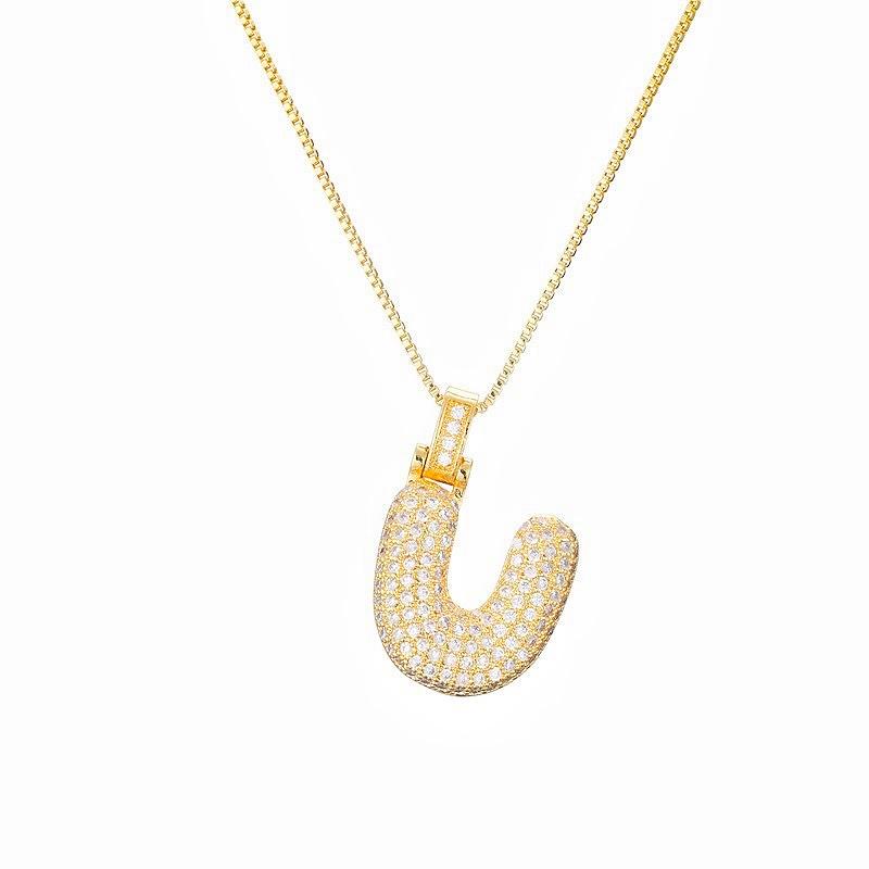 Personalized Initial Necklace 3D Bubble style ,A-Z 26 letter Pendant with Zircon,Unique Puff Font & Balloon Letter,Dainty Gift For Men and Women