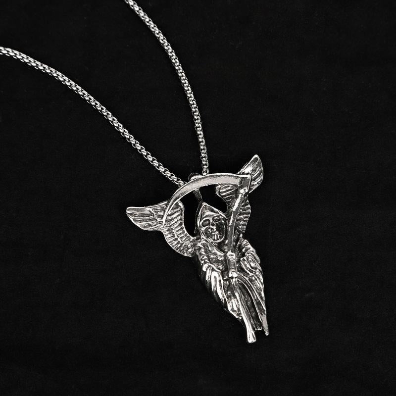 HN065:Hip-Hop Style Necklace,Gothic Grim Reaper Death Scythe Skull Necklace For Women And Men