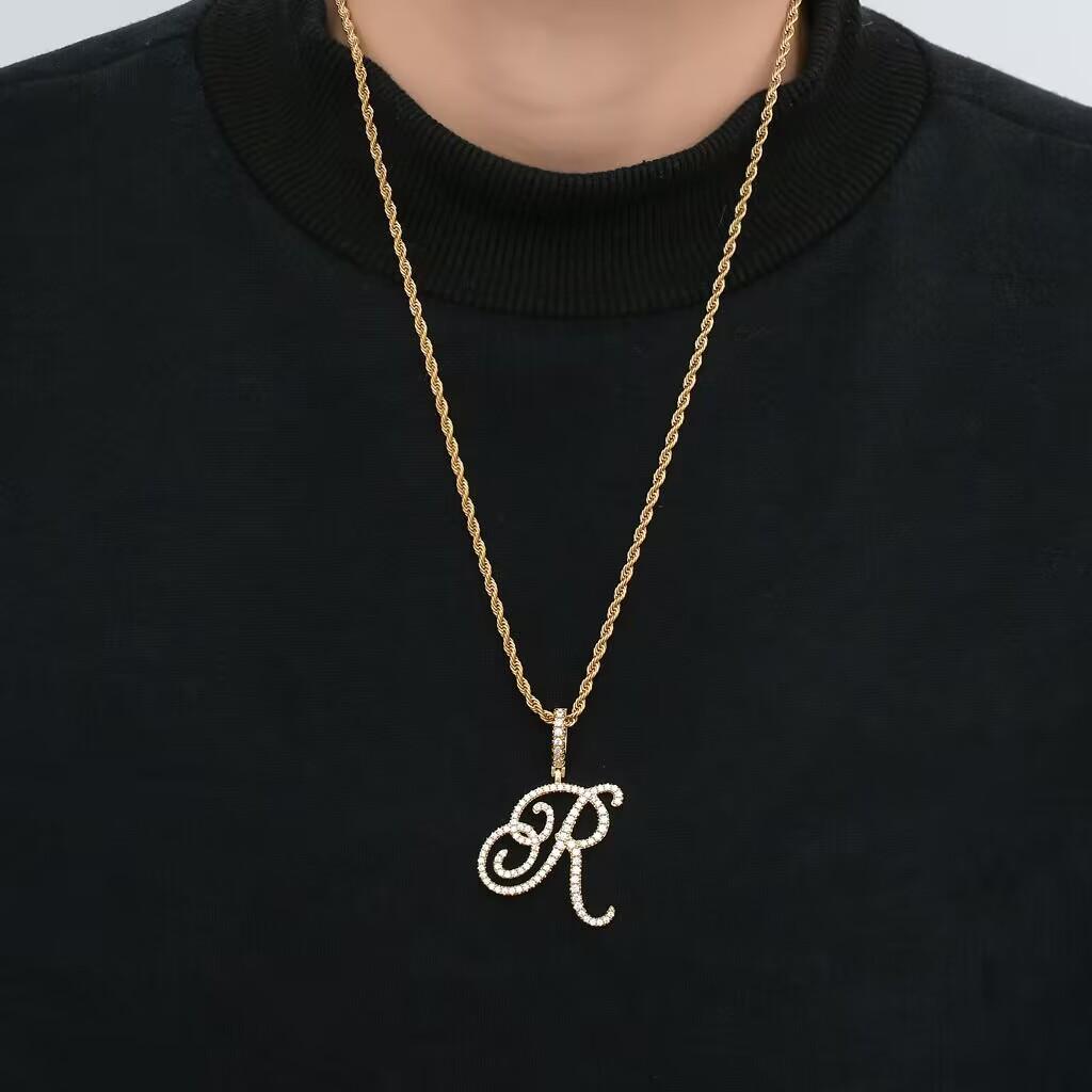 Initial Couple Necklaces Floral Design 26-Letter pendant chain Necklace with Zircon - Ideal Gift for Women and men