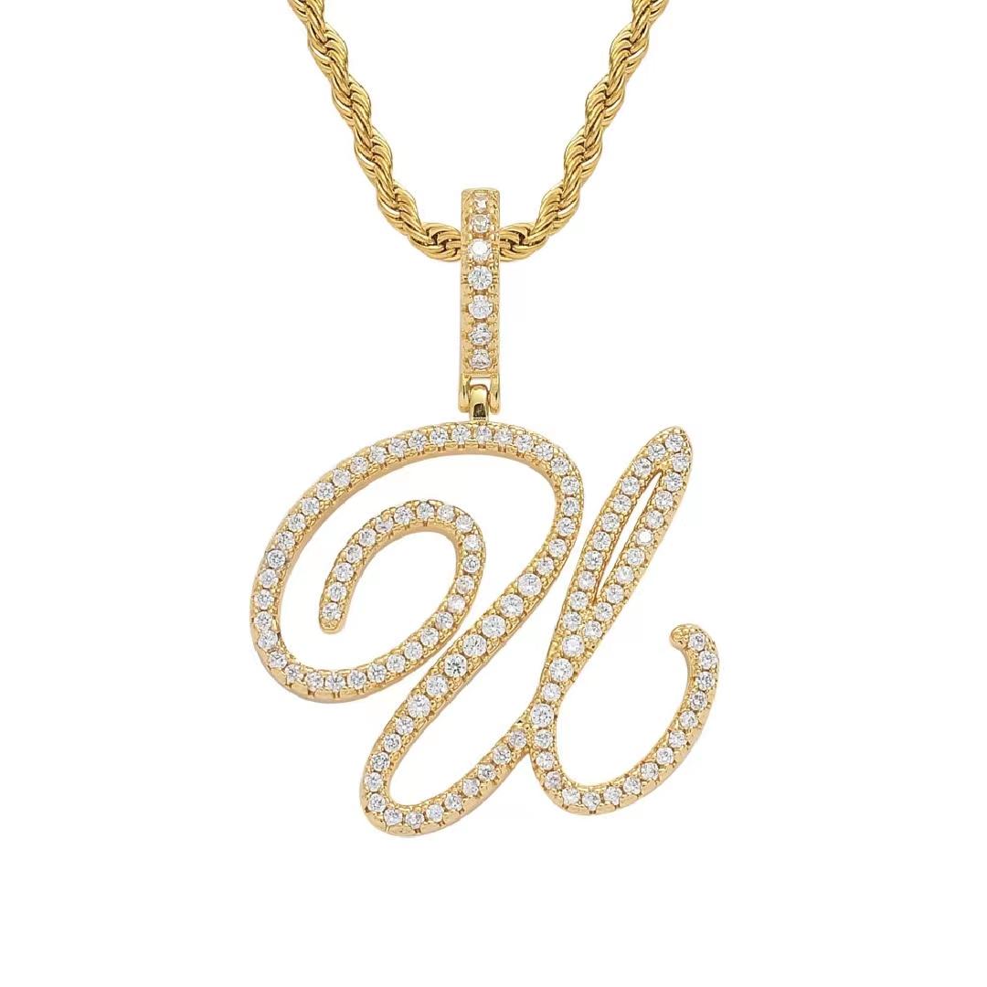 Initial Couple Necklaces Floral Design 26-Letter pendant chain Necklace with Zircon - Ideal Gift for Women and men