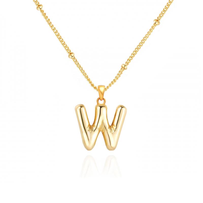 Personalized Bubble Alphabet Necklace, Special Bubble Initial Pendant with Beaded Chain - 26 Letters, Waterproof, Non-Tarnish, Trendy, Delicate Jewelry for Women Girls