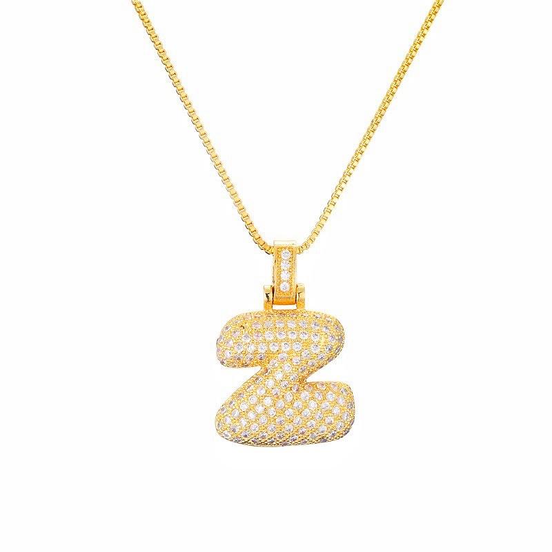 Personalized Initial Necklace 3D Bubble style ,A-Z 26 letter Pendant with Zircon,Unique Puff Font & Balloon Letter,Dainty Gift For Men and Women