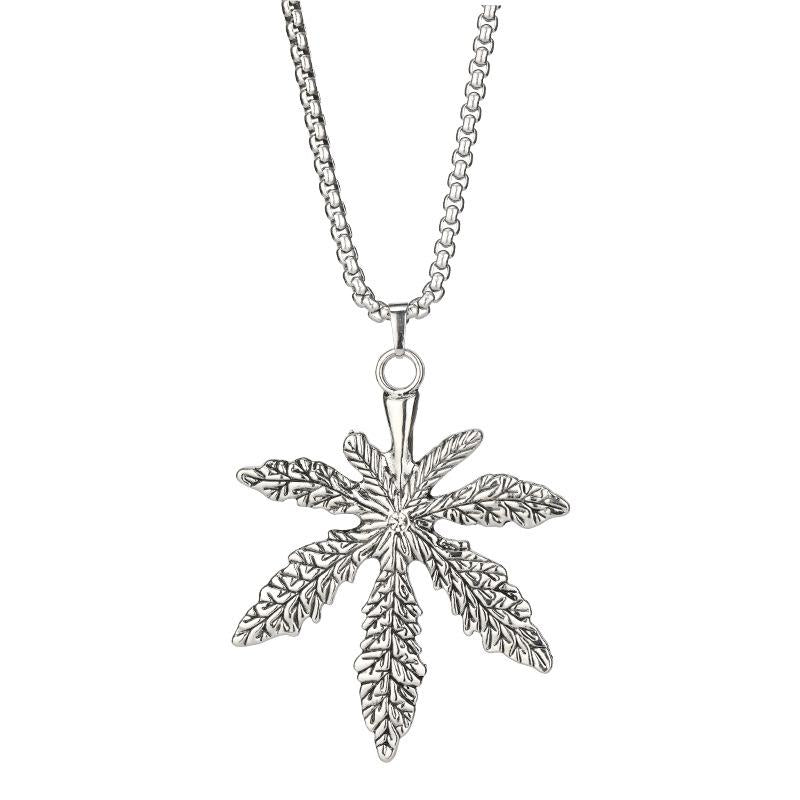 HN011:Hip-Hop Style Necklace, Pure Stainless Steel Hemp Leaf Pendant with 24 inch Chaine Necklace for Women and Men