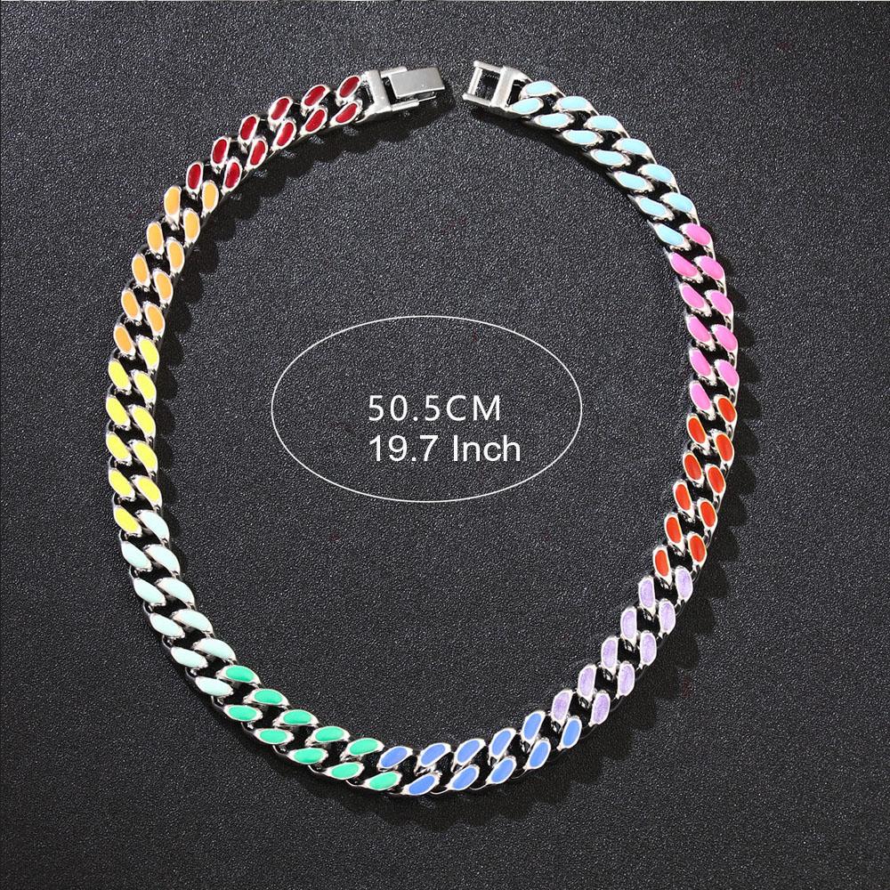 HN079:Hip-Hop Style Necklace,Colorful Rainbow Cuba Chain Neckalce And Bracelets For Women And Men