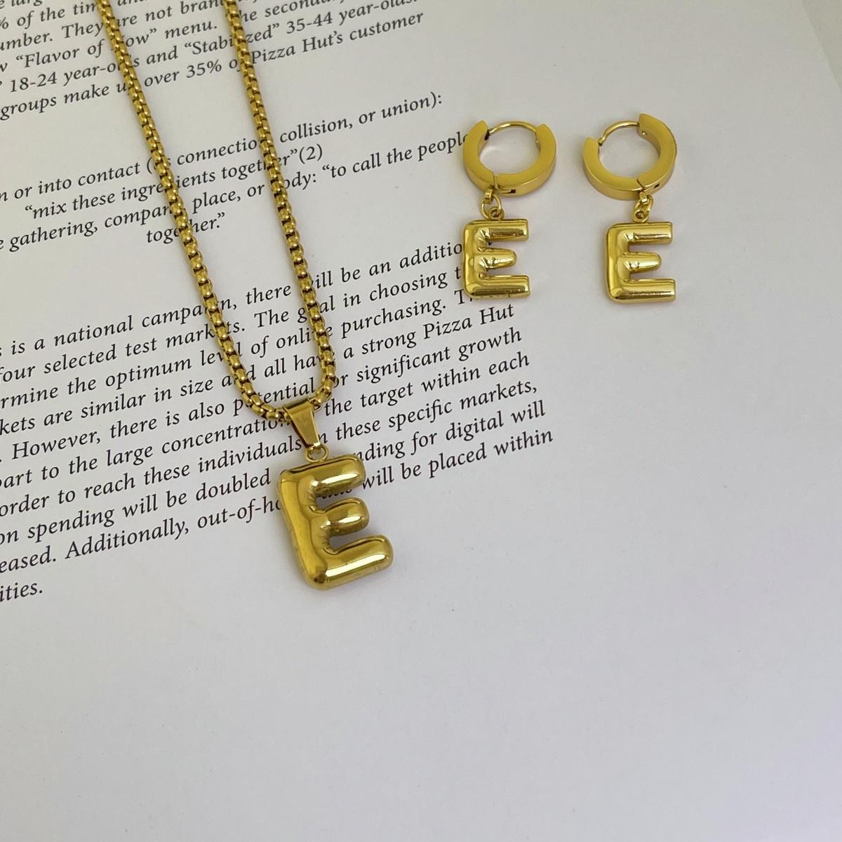 Initial Set/ Bubble Letter Necklace and Earrings, A-Z Balloon Initial Necklaces for Women Girls, stainless steel, Dainty Alphabet Pendant, Bold Puffy Name Necklace and Earrings
