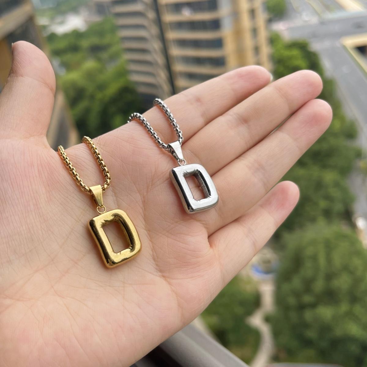 LN011:Balloon Alphabet Necklace, Unique Bubble Initial Pendant with Box Chain - 26 Letters, Waterproof, Tarnish-Resistant, Stylish and Elegant Jewelry for Women and Girls