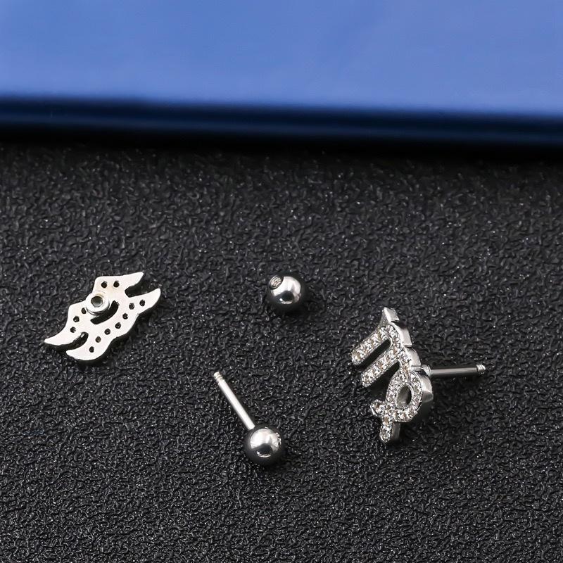 Horoscope Zodiac Sign Cartilage Helix Stud Earrings - 12 Constellation Astrology,Titanium Stainless Steel and Zircon, Little Ear Studs Gift for Women Men & Teens