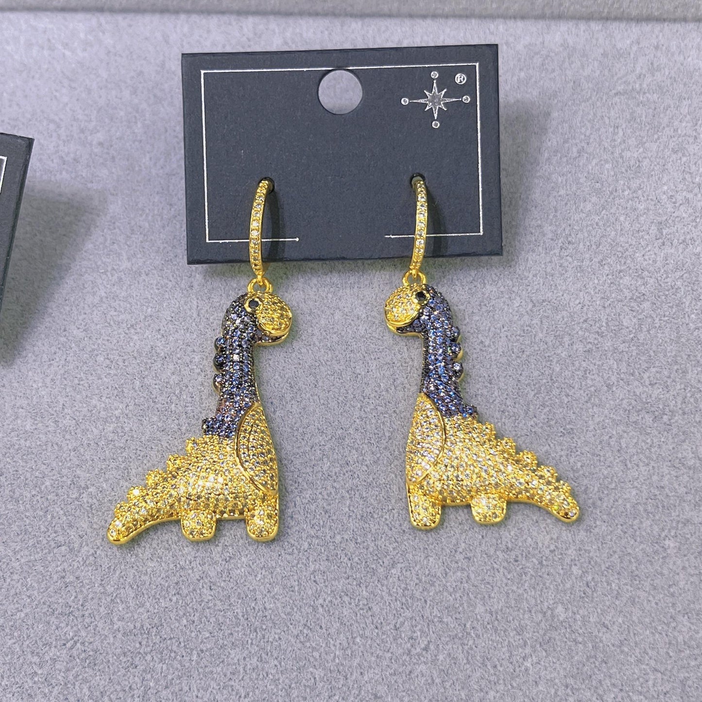 Lovely Dinosaur Dangle Hoop Earring with Zircon, Cute Animal Dangling Charm Drop Huggie Hoops Studs Earring Dainty Jewelry Gifts for Women Girls