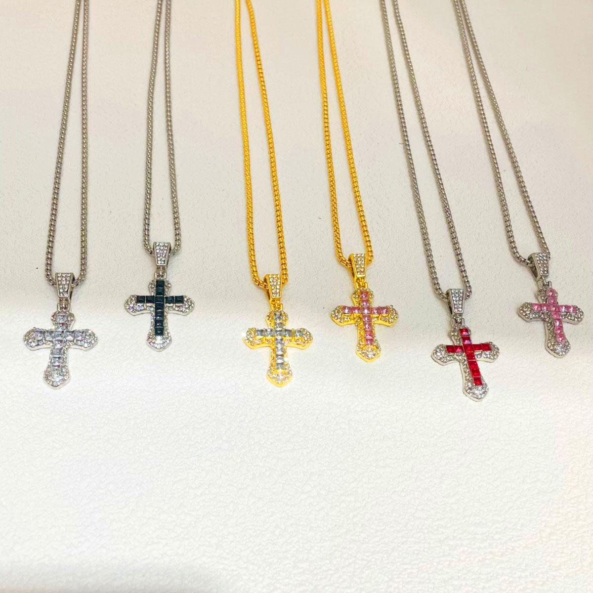 HN050:Hip-Hop Style Necklace, Colorful Cross necklace for Women And Men, Stainless Steel Necklace, Titanium Steel