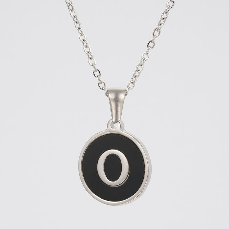 LN010:Stainless Steel Initial Necklace,Letter Detail Round Pendant Necklace For Women and Men