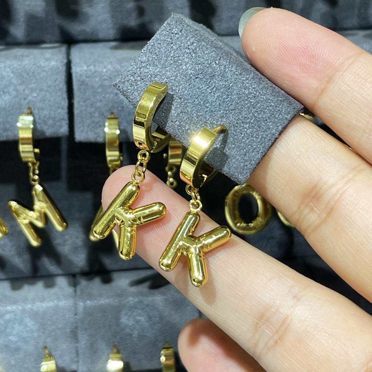 A-Z Bubble Letter Earlobe Earrings, Balloon Initial Hoop Earrings for Women,Stainless Steel, Elegant Puffy Alphabet Jewelry Gift for Women