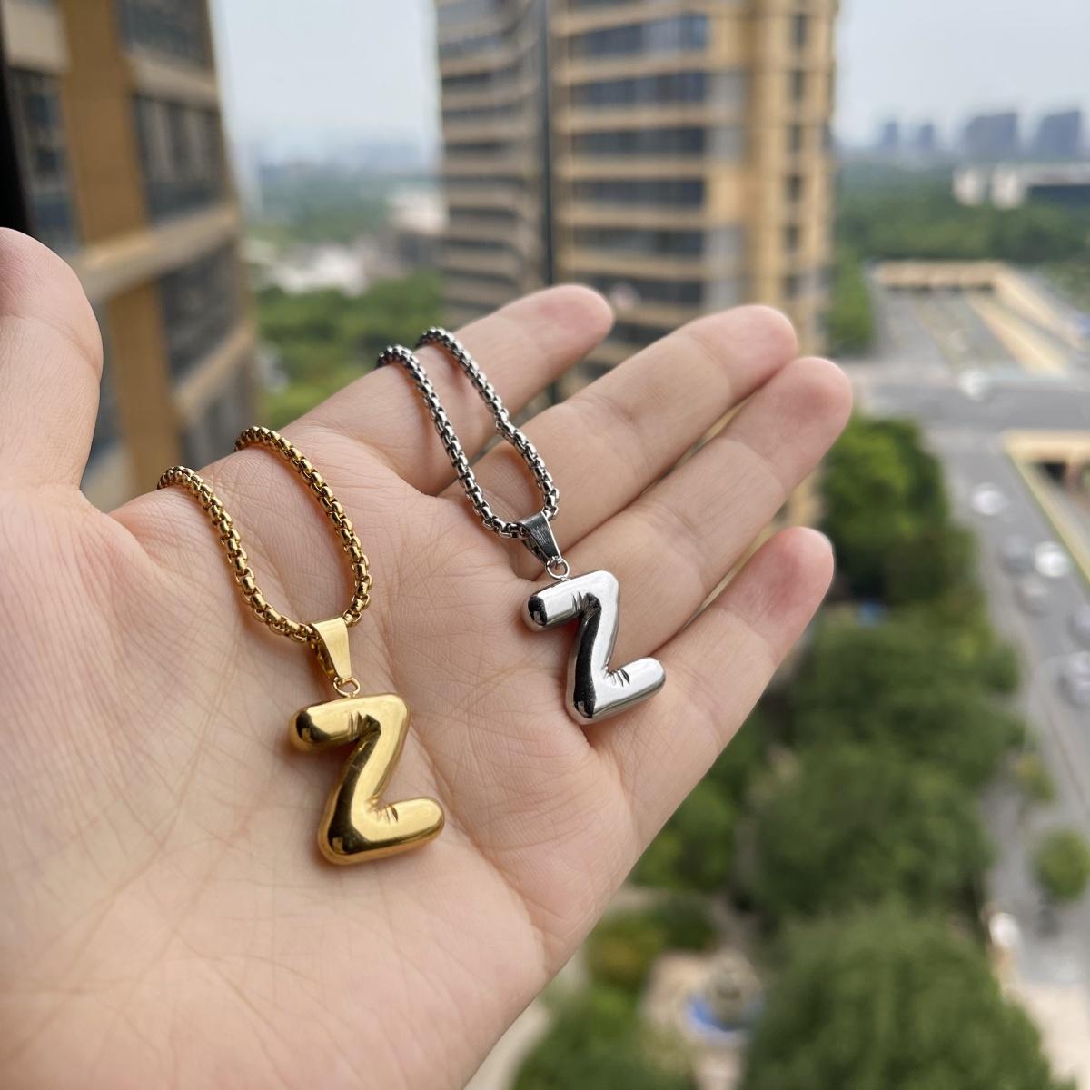 LN011:Balloon Alphabet Necklace, Unique Bubble Initial Pendant with Box Chain - 26 Letters, Waterproof, Tarnish-Resistant, Stylish and Elegant Jewelry for Women and Girls
