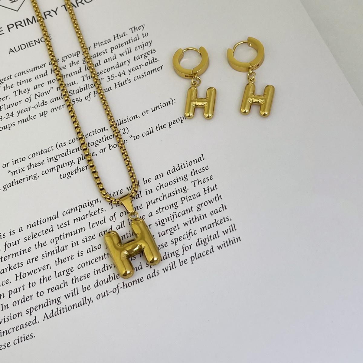 Initial Set/ Bubble Letter Necklace and Earrings, A-Z Balloon Initial Necklaces for Women Girls, stainless steel, Dainty Alphabet Pendant, Bold Puffy Name Necklace and Earrings