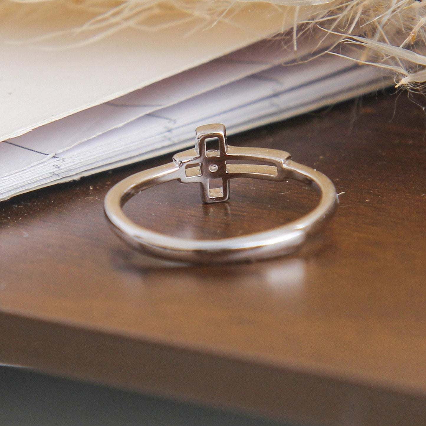 S925 Hollow Cross Charm Ring - Sterling Silver, Classic Cross Design with Center Zirconia Stone, Unique Religious Jewelry, Perfect Gift for Men and Women