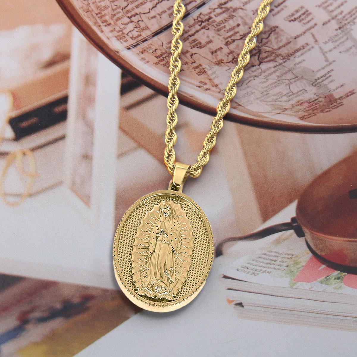 Virgin Mary Pendant, Religious Christian Gold Gift, Our Lady of Guadalupe,Divine Beauty, Elegant Catholic Jewelry Gift