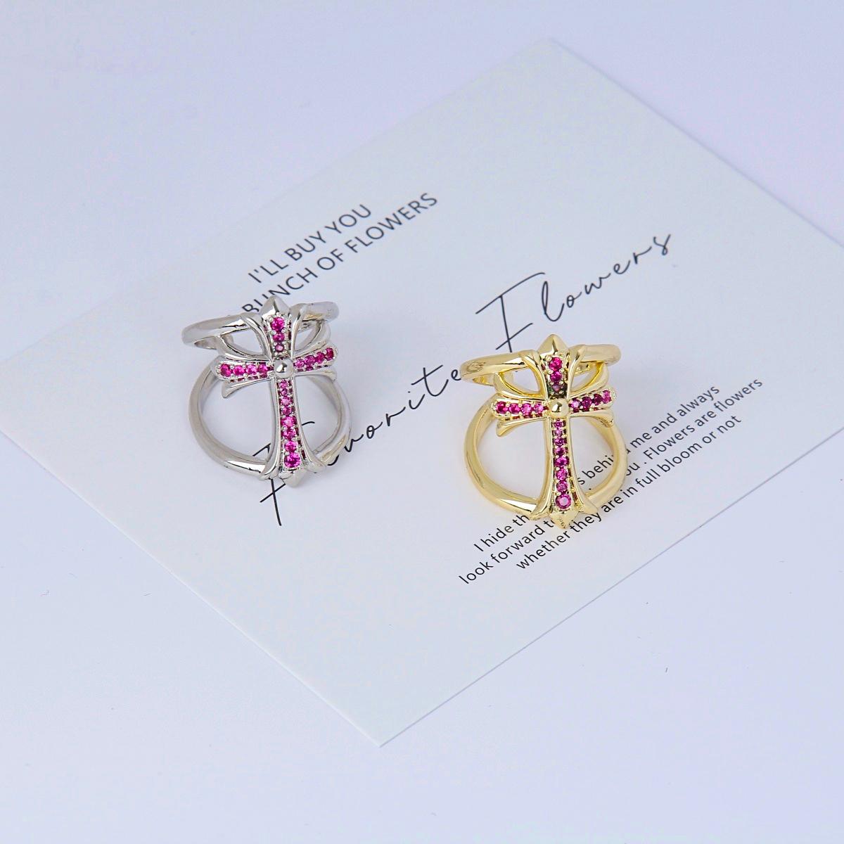 Double Layer Cross Opening Ring Luxury Design - Copper, Adjustable Size, Rings for Men and Women