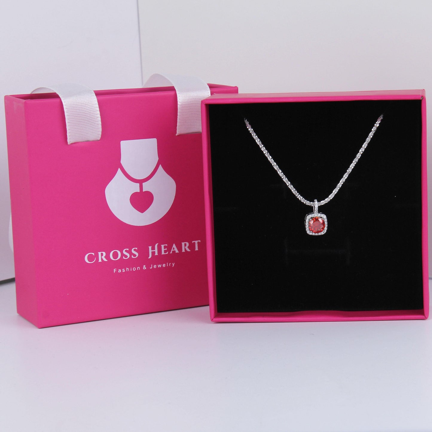 S925 Sterling Silver Necklace with Synthetic Moissanite Pendant – Classic Cushion- cut Stone with A Halo Design ,2 Carat Stone, Hypoallergenic, Dainty Gift for Women, Gift Box Included