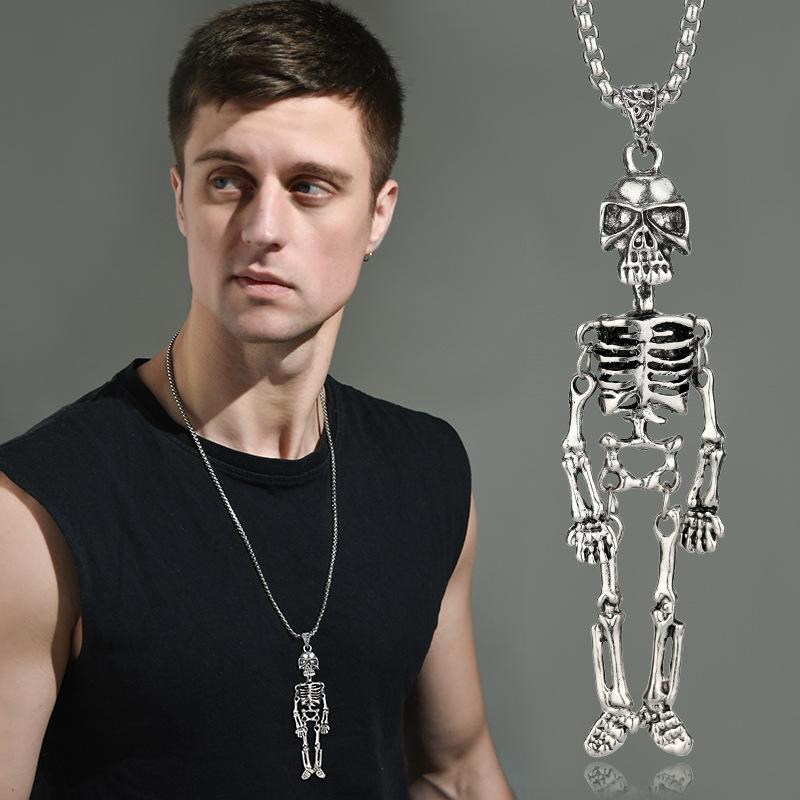 HN023:Hip-Hop Style Necklace,SKELETON BONES Necklace Pendant for Women and Men