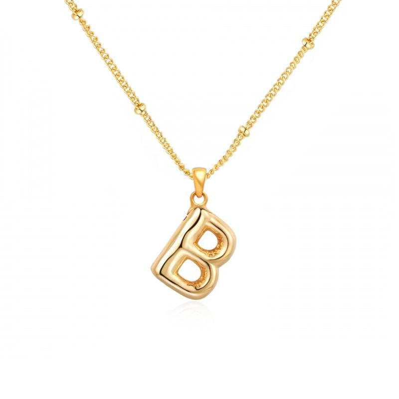 Personalized Bubble Alphabet Necklace, Special Bubble Initial Pendant with Beaded Chain - 26 Letters, Waterproof, Non-Tarnish, Trendy, Delicate Jewelry for Women Girls