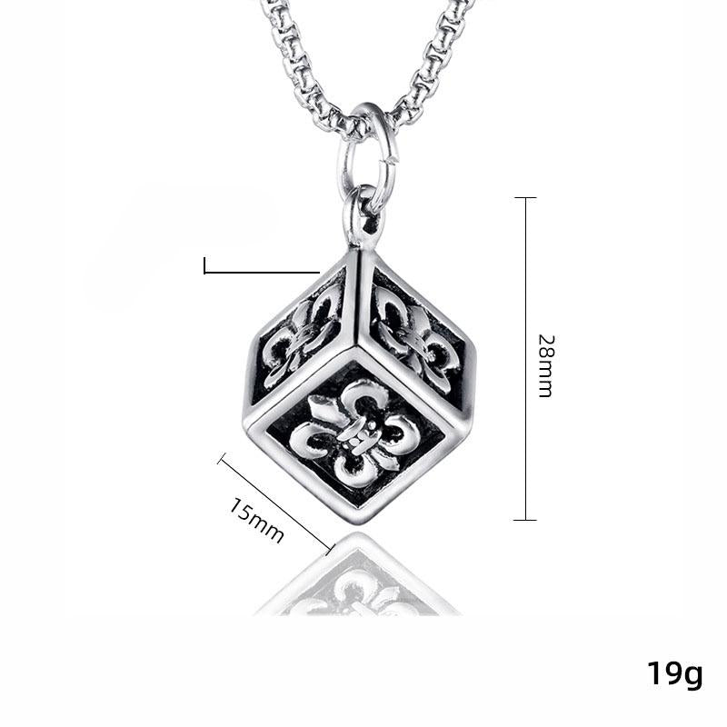 HN064:Hip-Hop Style Necklace,Fleur De Lis Cube Pendent Necklace For Women And Men