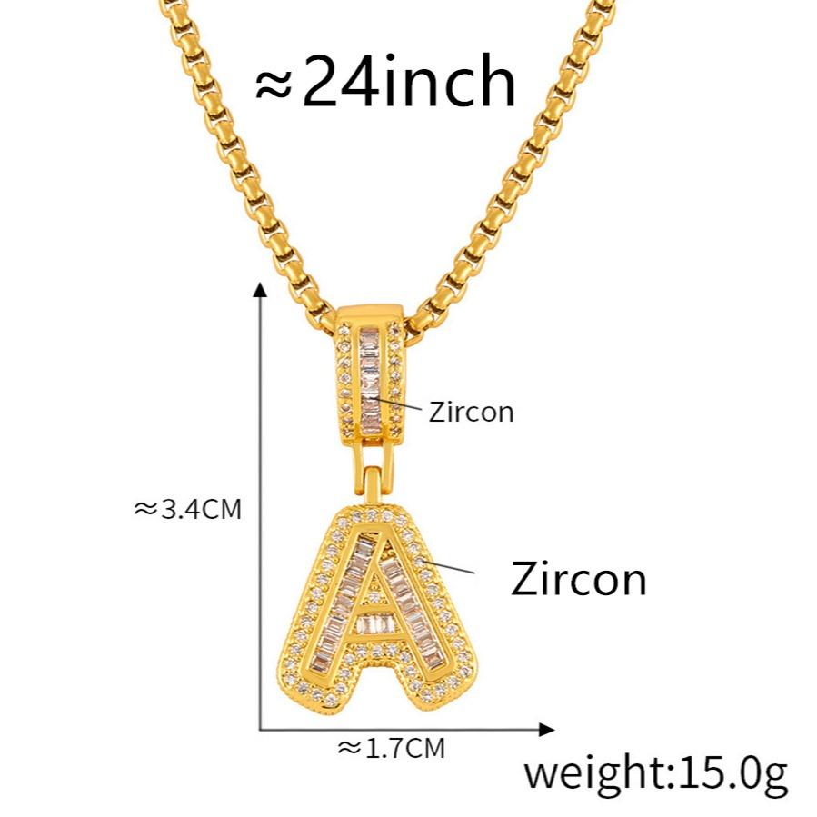 Personalized 26 Letters Necklace, A-Z Alphabet Pendant with Box Chain, Initial Letters with Zircon,Gift for Men and Women