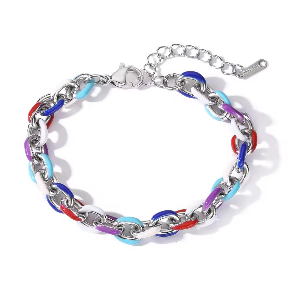 HN080:Hip-Hop Style Necklace,Rainbow Enamel Chain Necklace & Bracelet For Women And Men
