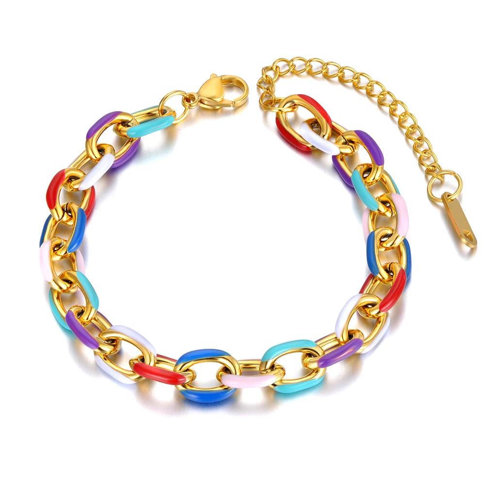 HN080:Hip-Hop Style Necklace,Rainbow Enamel Chain Necklace & Bracelet For Women And Men