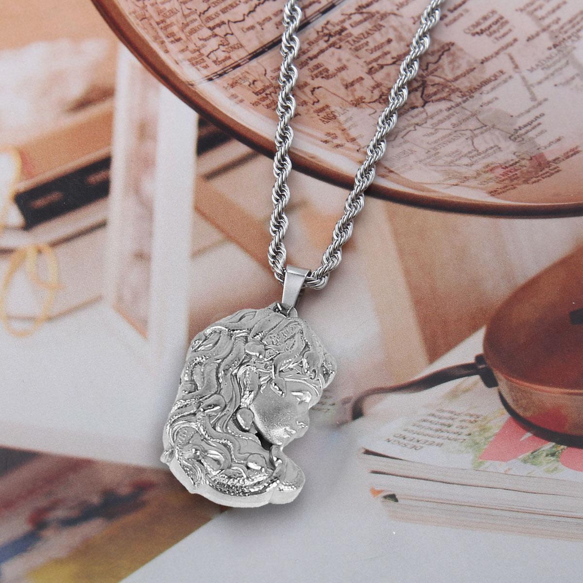 Women's Medusa Charm Necklace - Greek Mythology Inspired, Serpent & Gorgon & Snake Design, Stainless Steel, 24 Inches, Perfect Gift for Her