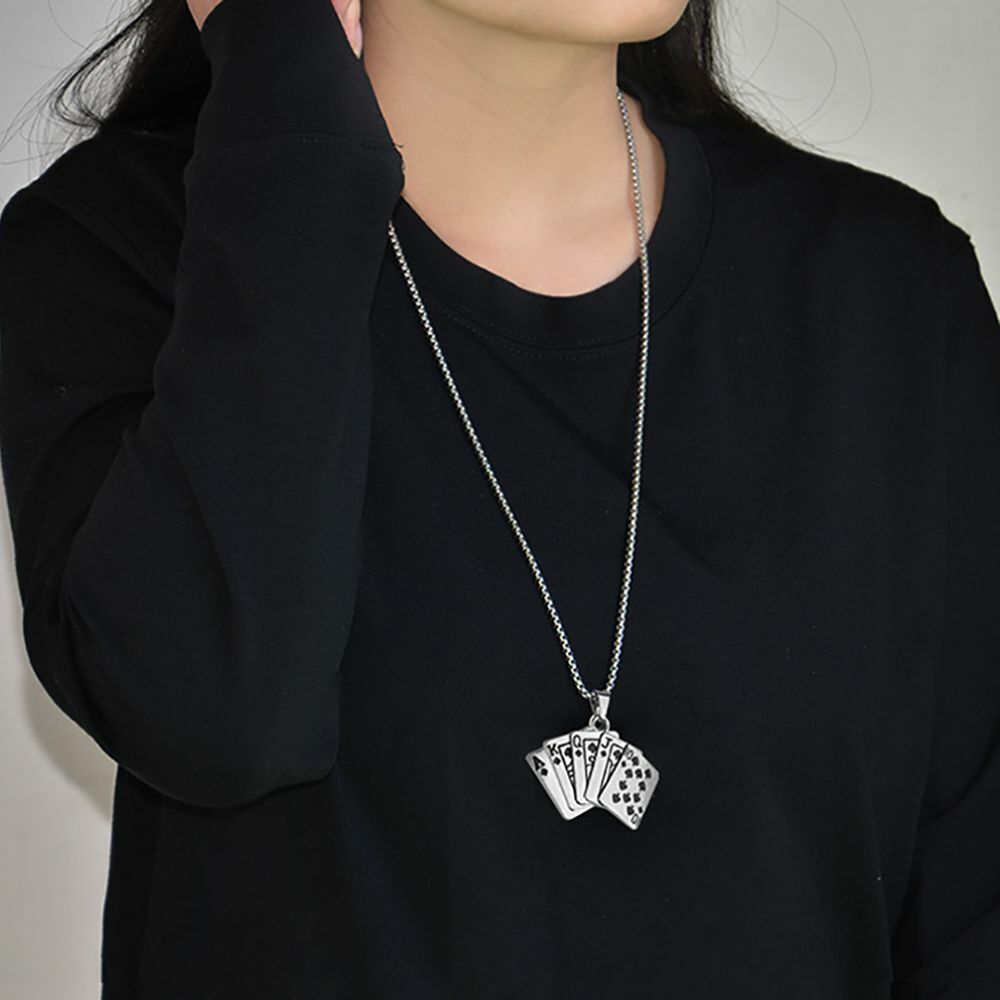 HN057:Hip-Hop Style Necklace,Red Royal Flush Poker Card Pendant Necklace for Women And Men