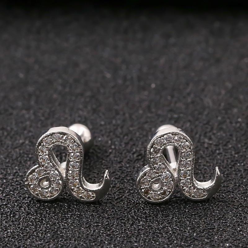 Horoscope Zodiac Sign Cartilage Helix Stud Earrings - 12 Constellation Astrology,Titanium Stainless Steel and Zircon, Little Ear Studs Gift for Women Men & Teens