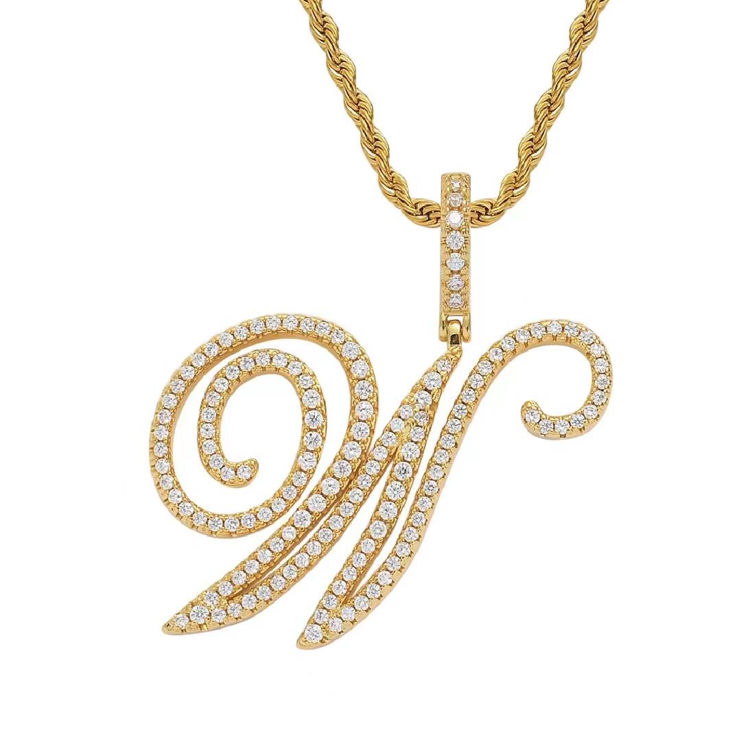 Initial Couple Necklaces Floral Design 26-Letter pendant chain Necklace with Zircon - Ideal Gift for Women and men