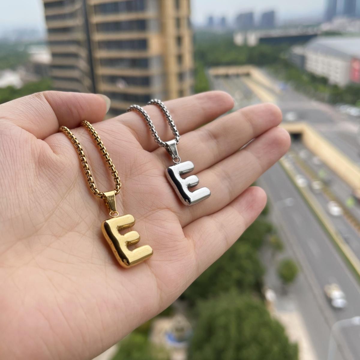 LN011:Balloon Alphabet Necklace, Unique Bubble Initial Pendant with Box Chain - 26 Letters, Waterproof, Tarnish-Resistant, Stylish and Elegant Jewelry for Women and Girls