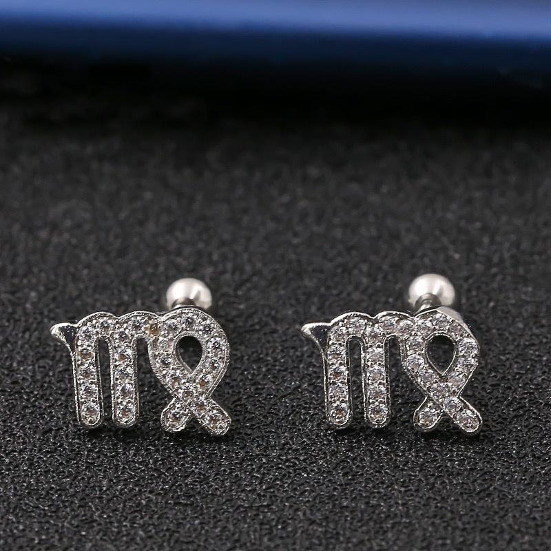 Horoscope Zodiac Sign Cartilage Helix Stud Earrings - 12 Constellation Astrology,Titanium Stainless Steel and Zircon, Little Ear Studs Gift for Women Men & Teens