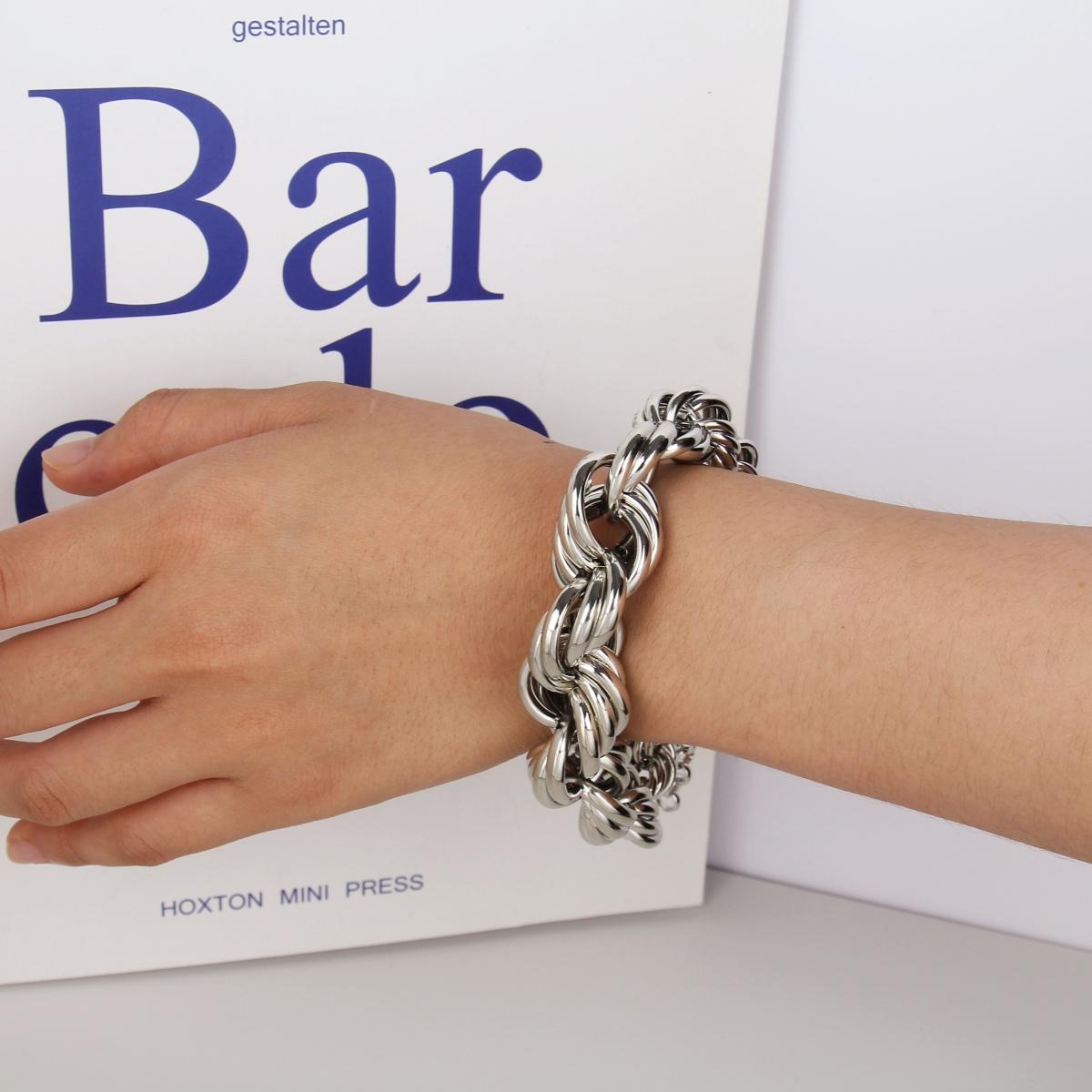Set/ Bold Metal Twist Rope Chain Set – Statement Necklace & Bracelet, Chunky and Exaggerated Style, buy necklace get bracelet free