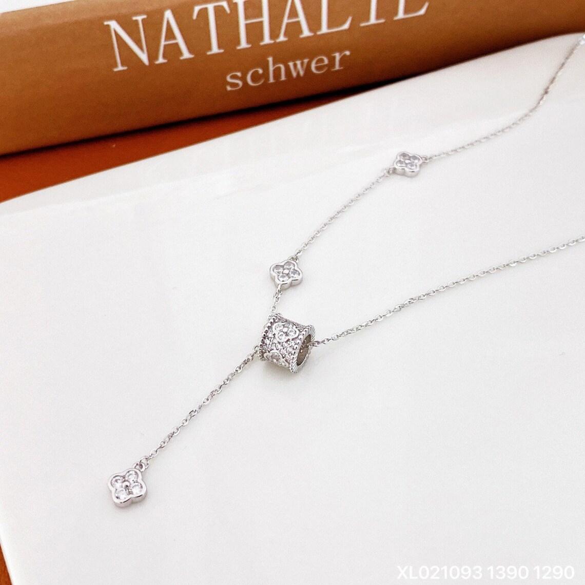 S925 Cylinder Tube Design Pendant, Necklace for women-Sterling Silver, Four Leaf Flower Pendant, Shimmering Pave Pendant Necklace,Dainty Gifts for Mom Daughter Girlfriend.