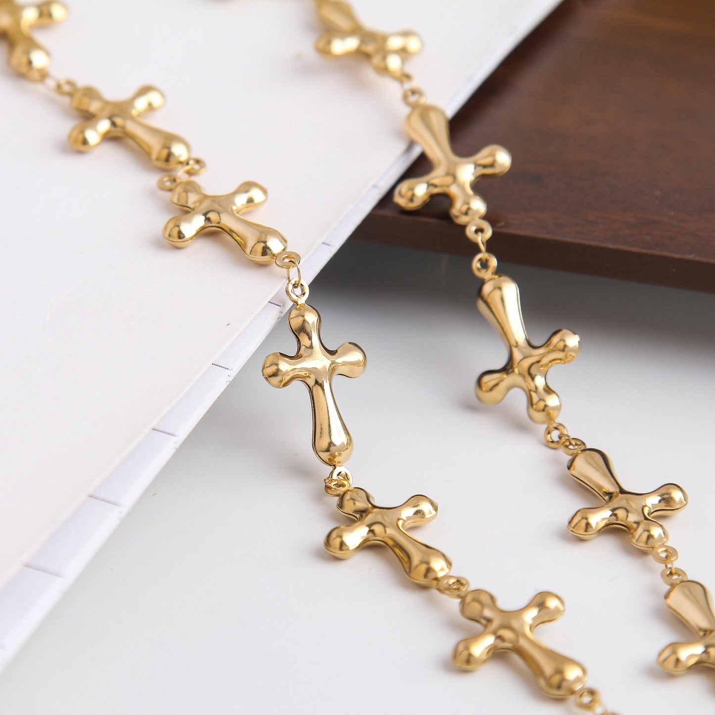 Vintage Station Necklace for Woman -Stainless Steel, Three Unique Cross Designs, Adjustable, Stylish and Chic; Elegant and Versatile Jewelry for Daily Wear