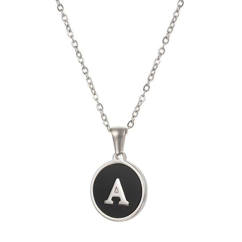 LN010:Stainless Steel Initial Necklace,Letter Detail Round Pendant Necklace For Women and Men